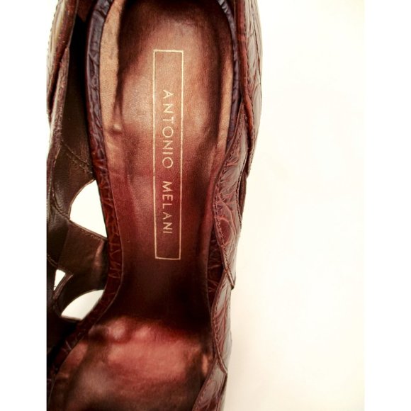 Antonio Melani Brown Leather Animal Print Peep Toe - Picture 11 of 11